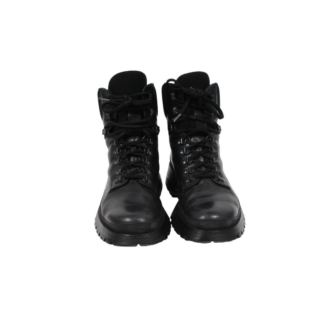 Prada Mens Combat Boots Size US 9.5 UK 8.5 Black Leather Lace Up Hook Eye Hiking - Picture 2 of 11